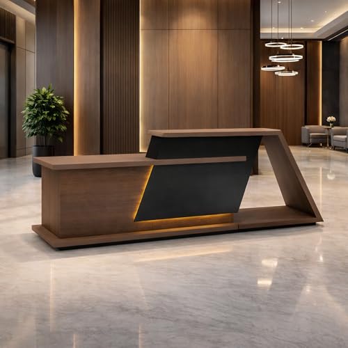 Image of Modern Designer Reception Desk for Office, Salon & Clinic | Luxury Geometric Reception Counter Table with Accent | Particle Board Front Desk - (RCT-013 LPB L6W2)