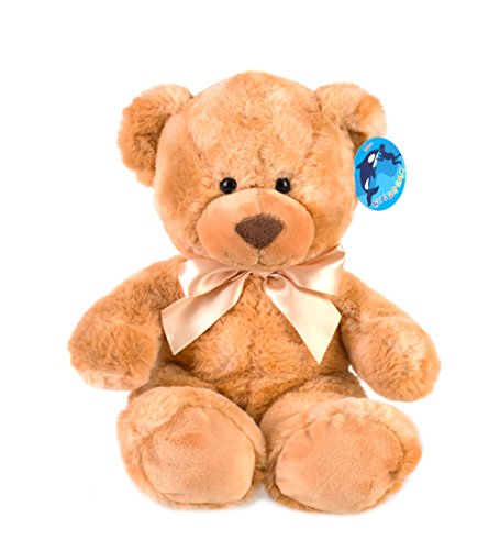 WILDREAM Teddy Bear Stuffed Animal Plush with Ribbon Cravat, Shaggy Plush Stuffed Teddy Bear for Baby Kids Boys Girls, Soft First Teddy Bear Cute in Sitting Position 9.8 Inch(Honey Brown)