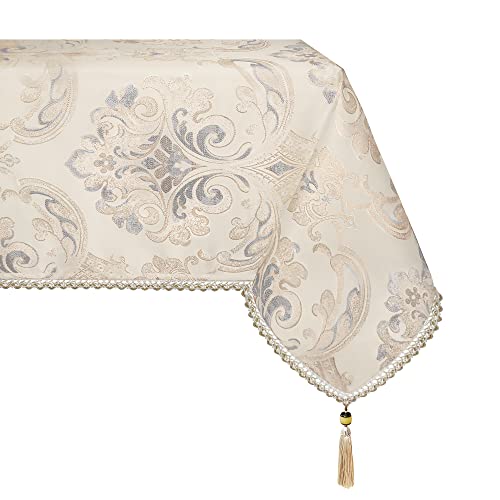 TOPLUXE Nappe Rectangulaire à Franges, Couvre Table Décorative pour Salle à Manger Cuisine Restaurant Fête (140x200cm, Champagne Clair)