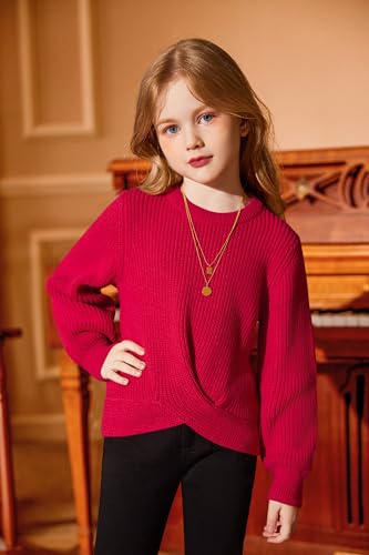 Image of Arshiner Girl's Sweaters Kids Twist Front Cute Pullover Knitted Jumper Fall Winter Clothes
