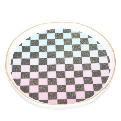 FOMIYES Plato Decorativo de Cerámica Nórdico con de Ajedrez Bandeja Multifuncional para Joyas Postres y Cosméticos Resistente y Duradero para Hogar