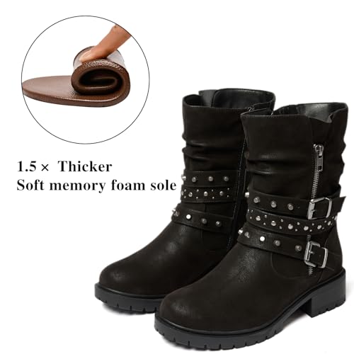 Women's Wide Width Ankle Boots True Plus Size Wide Foot Flat Slouchy Booties Comfort Riding Combat Rivet Short Boots for Women.4