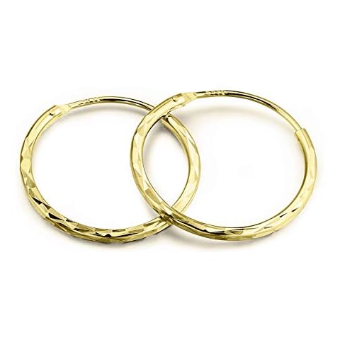 Halo's London (c) 9ct Gold 12mm - 20mm Diamond Cut Hinged Sleeper Hoop Earrings (20mm) Cover