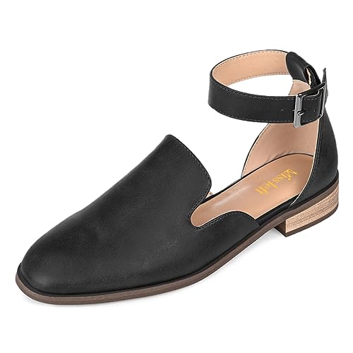 miss left Women's Ankle Strap Roma Sandal Closed Round Toe D'Orsay Flats Cork Stacked Low Heel Casual Travel Daily Wear Shoes Size 4-16 US