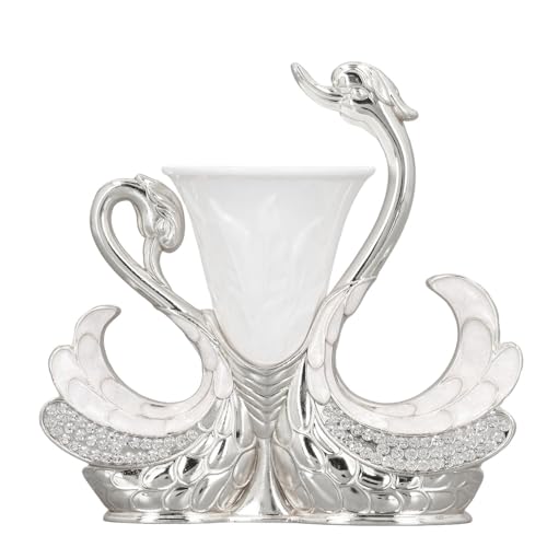 YOUTHINK Decorative Dinner Spoon Set, Swan Shape Dinnerware Set Exquisite Elegant Spoon Holder with 6 Spoons for Coffee Fruits Desserts (Silver)
