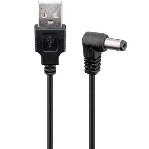 CABLEPELADO Cable alimentación CC acodado | Cable Extensión Alimentación CC Angular | Compatible con CCTV, DVR, Tira LED, Router, Sensores, Alexa | 2V CC 2A | DC 5.5 x 2.5 mm | Negro | 1 Metro