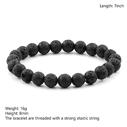 8mm Natural Gemstone Bracelet Round Beads Crystal Chakra Reiki Healing Elastic Stretch Stone Bracelets for Women Men 7 Inch (Black Lava)2