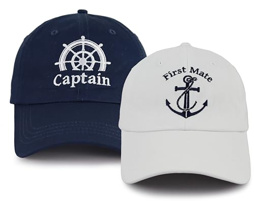 Sailor Captain Hat First Mate Cruise Hats for Women Men Boat Accessories Gifts for Nautical Marine Sailor Matching Skipper Boating Baseball Caps Navy and White