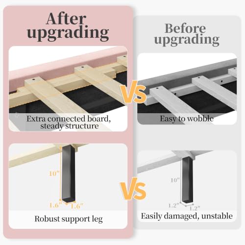 Image of Yaheetech Queen Bed Frame Upholstered Platform Bed /Wooden Slat Support /Tufted Headboard with Wing Side /Mattress Foundation /No Box Spring Needed,Pink Queen