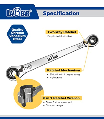 Labear (Sae) 8 In 1 Double End Reversible Combination Wrench, Ratcheting Wrench, 5/16",3/8",7/16",1/2",9/16",5/8",11/16",3/4" #TOP3