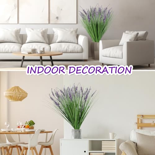 Giegxin 12 Pcs Tall Artificial Plants Outdoors Lavender UV Resistant Plants 26.7 Inch Fake Tall Lavender Plant Artificial Greenery Shrubs Bushes for Garden Porch Pathway Front Porch Home Décor