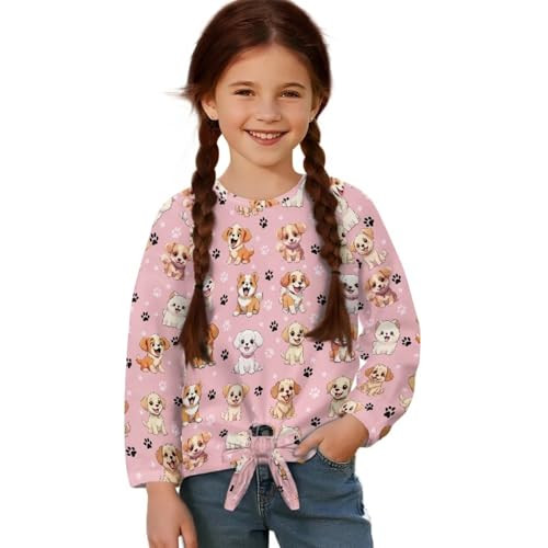 Girls Long Sleeve Shirt Size 5-12 Tie Front Tops for Kids - Main Image