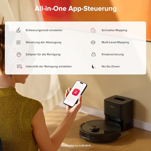 roborock Q10 S5+ Set Saugroboter mit Wischfunktion, 10.000 Pa HyperForce Saugkraft, Dual Anti-Tangle System, Auto Lifting Mopping, Ideal für Tierhaare, Teppiche, Hartböden (Schwarz)