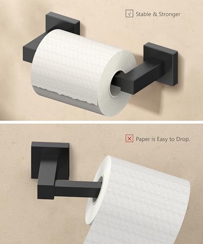 Image of FORIOUS Toilet Paper Holder Wall Mount, Stainless Steel Rustproof Double Post Pivoting Tissue Roll Holder for Bathroom, Commercial Toilet Paper Dispenser (Matte Black, Square 2 Pack)