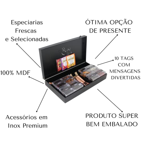 Kit Gin Tônica Completo com 08 Especiarias + Dosador e Colher Rose Caixa Preta