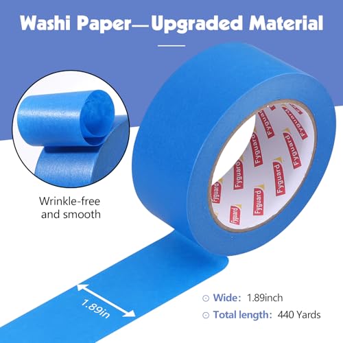 Image of 8 Rolls Blue Painters Tape 2inch Wide Painters Tape Bulk Blue Masking Tape for Wall Painting Edge Treatment DIY Crafts Packaging, 1.89IN x 55Yd x 8 Rolls