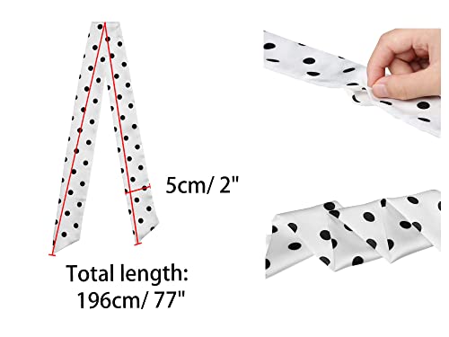 Allegra K 2Pcs 50s Skinny Silky Scarf Polka Dots Waistband Narrow Neckscarf3