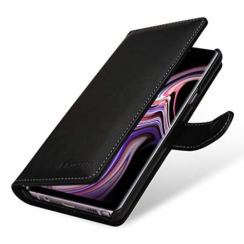STILGUT Talis Lederhülle für Samsung Galaxy Note 9 mit Kreditkarten-Fächern aus echtem Leder. Seitlich aufklappbares Flip Hülle in Brieftaschen-Format, Schwarz Nappa