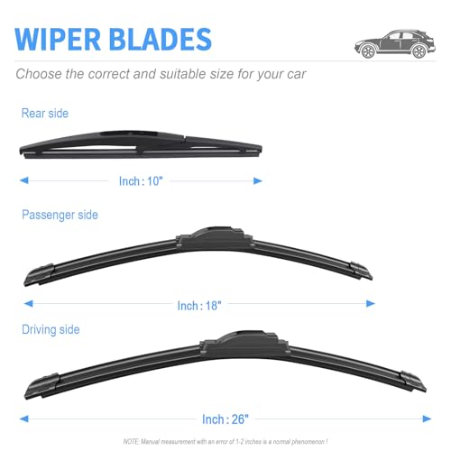 Image of Gavimnal Silicone Wiper Blades Replacement For Honda HR-V 2016-2022 | 26 inch+18 inch Front & 10 inch Rear, All-Weather, Streak-Free, OE-fit, Quiet, Easy One-Click Install