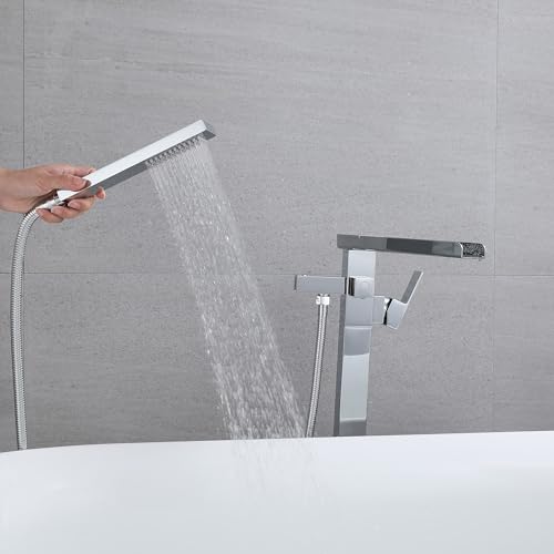 Robinet de baignoire îlot sur pied chromé avec douchette anticalcaire chic