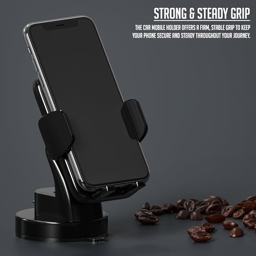 Image of Lapster Autogrip C1 car Mobile Holder for Dashboard with 360 Degree Rotation, Secure Hold Grip, Vacuum Lock Base, One-Hand Operation, Impact-Resistant Design, Mobile Holder for car (Black)