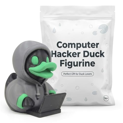 Hacker Duck Collectible Figurine - Unique Tech-Themed Desk Decor for Programmers and Gift Display - 3D Printed in Canada