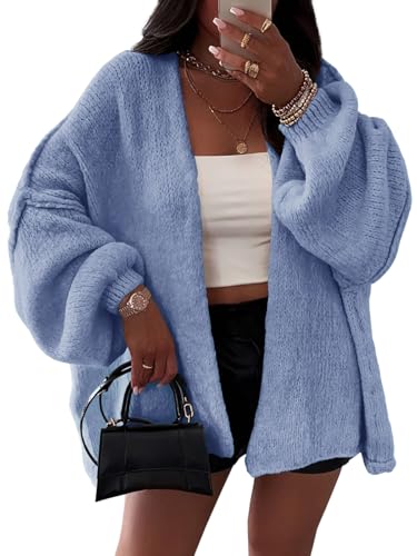 Womens Oversized Chunky Cardigan Lantern Sleeve Open Front Loose Fall Slouchy Sweater Coats