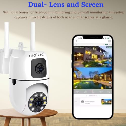 Image of Maizic Smarthome Dual Lens Mini Fox | 5+5MP WiFi CCTV Camera with PTZ & Fixed View | AI Motion Detection, Color Night Vision, 2-Way Audio, 360 Coverage, App Remote Access