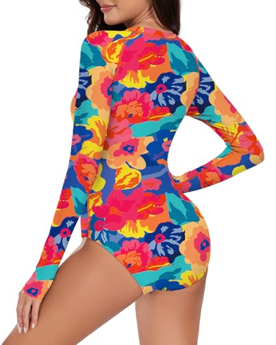Image of Century Star UPF 50+ Long Sleeve Swimsuits for Women - Rash Guard Modest High Neck Surf One Piece Full Coverage Bathing Suit