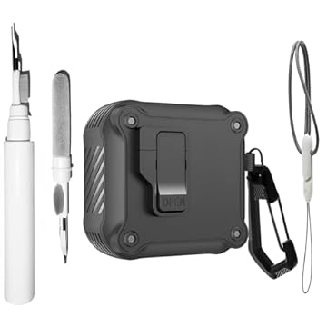 SKPY Compatível com AirPods 4/AirPods 4 com capa de cancelamento de ruído ativo com trava forte proteção contra quedas, tampa de abertura automática com kit de limpeza mosquetão e chaveiro