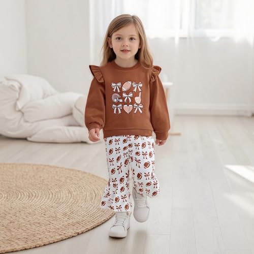 Toddler Little Girl Football Outfit Rugby Bow Ruffle Long Sleeve Sweatshirt Pullover Top Flare Pants Set 2-6T Clothes2