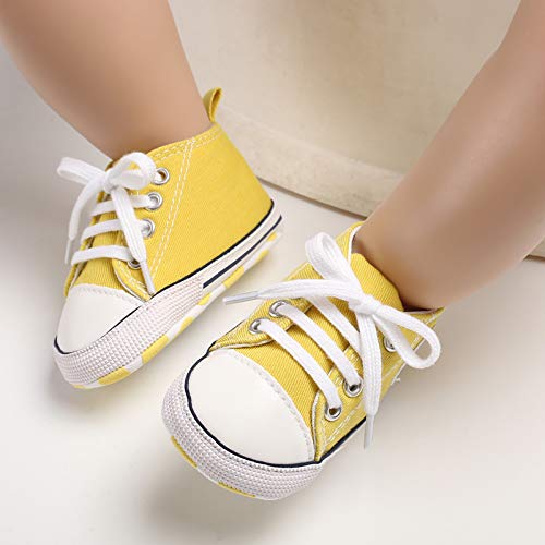 Image of Unisex Baby Girls Boys Canvas High-top Shoes, Newborn Infant Anti-Slip Soft Sole Frist Walking Breathable Sneakers