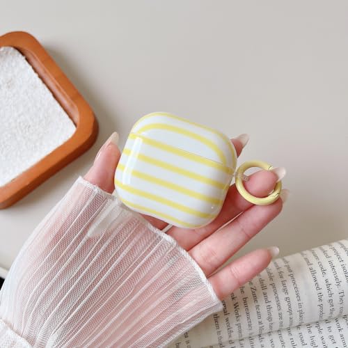 Image of MINSCOSE for AirPods 4 Clear Case,Cute Stripes Aesthetic Pattern Design with Trendy Keychain Ring,Soft TPU Anti-Drop Shockproof Protective Cover with Cleaner Kit for Girls Women-Yellow