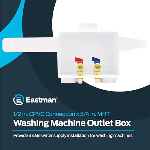 Image of Eastman 1 /2 Inch CPVC Connection x 3 /4 Inch MHT Washing Machine Outlet Box, Push to Connect Brass Plumbing Fittings, Double Drain, 60244