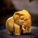 Xiyuelily Natural Wood Elephants Figurines – 2PCS Carved Wooden Elephants Statues with Base, Small Wildlife Animal Decor for Home & Office Desk, African Art Collectible Gift