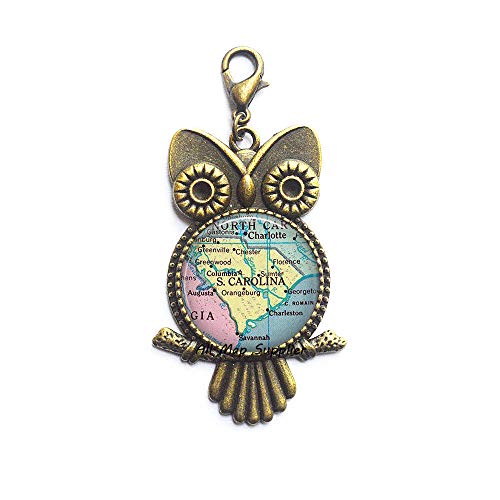 AllMapsupplier Fashion Owl Zipper Pull,South Carolina map Lobster Clasp,South Carolina Lobster Clasp,South Carolina map Owl Zipper Pull,South Carolina Owl Zipper Pull map Jewelry,A0112