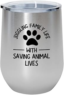 Veterinarian Mom Silver Edition Wine Tumbler 12oz - Juggling family life - Gift For Vetenary Mom Farrier Staff Nurse Student Pet Cat Dog Lover