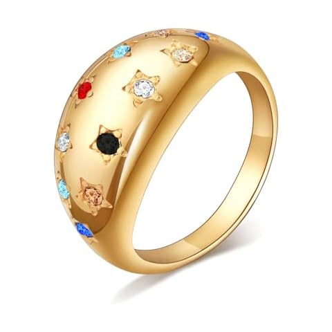 YADUDA Gold Dainty Dome Ring for Women 18K Gold Plated Colorful Cubic Zirconia Statement Band Rings for Women Simple Stack Finger Jewelry Gift, Size 6 Cover