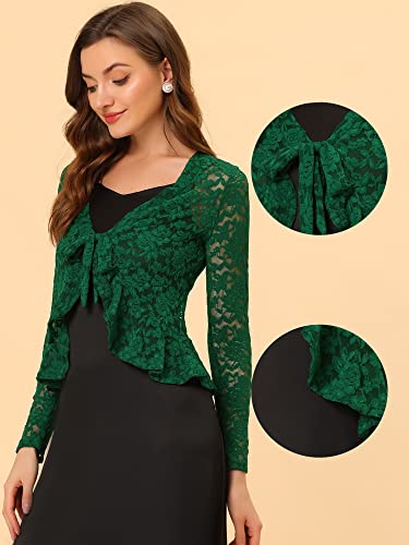 Image of Allegra K Bolero Shrug for Women's Lace Cardigan Tie Front Crop Ruffled Formal Dressy Wedding Shrugs