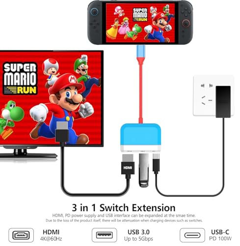Image of Switch Dock for Nintendo Switch 2 /Switch /OLED, 3-in-1 Portable TV Dock with 4K@60Hz HDMI USB 3.0 Port USB C PD 100W Charging,Mini Travel Dock Replacement for Switch Docking Station.