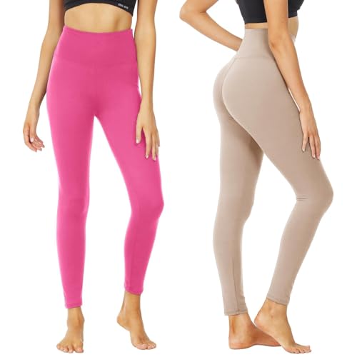 Image of High Waisted Leggings for Women - Soft Athletic Tummy Control Pants for Running Cycling Yoga Workout - Reg & Plus Size