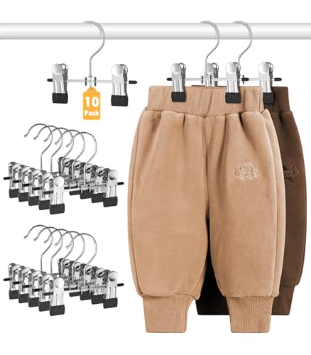Image of DOIOWN 10 Pack Baby Pants Hangers with Clips, Toddler Non-Slip Space Saving Hangers for Pants, Skirts, Clothes - Baby Essentials Closet Organizer