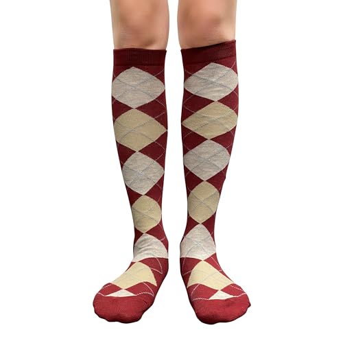 Image of Couver Women's Argyle Knee High Socks - Soft Acrylic Over the Calf Tube Style Socks for Casual Athletic - One Size