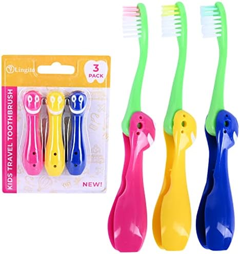 Kids Travel Toothbrush, Soft Toddler Toothbrush, Child Travel Toothbrush Gentle Bristles For Home, School, Camp, Sleepovers, Kids Folding Toothbrush Handles For Tiny Hands Boys and Girls (3 Pack)