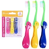 Kids' Soft Toddler Toothbrush, Gentle Bristles for Home, School, Camp, Sleepovers - Folding Handles for Tiny Hands (3 Pack)