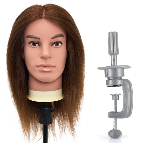 Neverland Training Heads Man 100% Real Hair Styling Training Head Brown With Beard Cosmetology Hairdressing