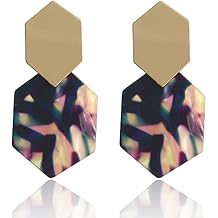 KaFu Handmade Mottled Acrylic Earrings Tortoise Shell Resin geometry Lightweight Dangle Drop Earrings for Women Girls Statement Bohemian Fashion Jewelry