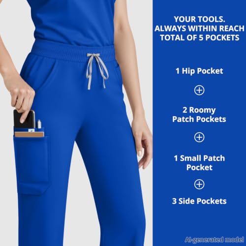 Image of Women's 7-Pocket Scrub Pants - Straight Leg, Mid-Rise, Drawstring | Soft stretch knit Mid-rise drawstring Side slits Wrinkle-resistant Machine washable For nurses /doctors /vets
