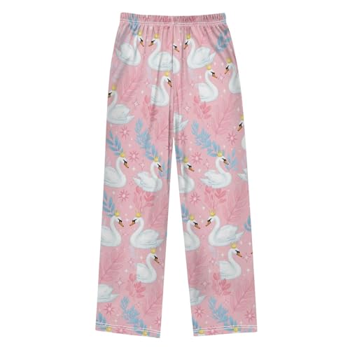 CHIFIGNO Boys Casual Pants with Pockets Elegant White Swans Boys Size 13-142