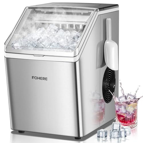 FOHERE Machine à Glaçons en Acier Inoxydable, 24kg/24h, 24 Glaçons en 10-15 Min, Réservoir 3,2L avec Minuterie, Auto-Nettoyage & Dégivrage, Double...